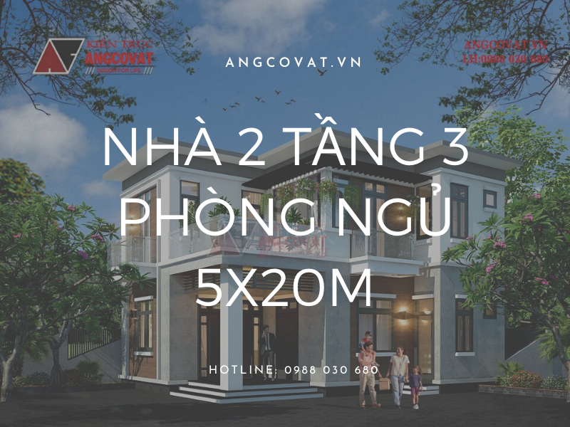 mẫu nhà 2 tầng 3 phòng ngủ 5x20m