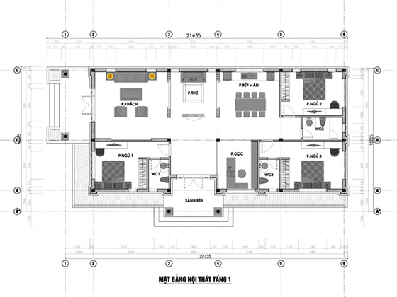 Thiết kế nhà 1 tầng mái thái đẹp 10x20m 3 phòng ngủ ở Kon Tum 4