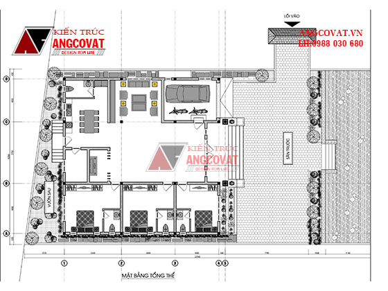 Thiết kế nhà hình vuông 1 tầng 14x15m 3 phòng ngủ ở Móng Cái 2