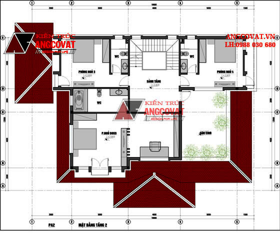 Bản vẽ nhà 2 tầng mái thái 5 phòng ngủ phong cách tân cổ điển5