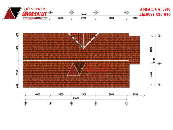 Mặt bằng mái Mẫu nhà cấp 4 mặt tiền 8m 3 phòng ngủ phong cách đồng quê 