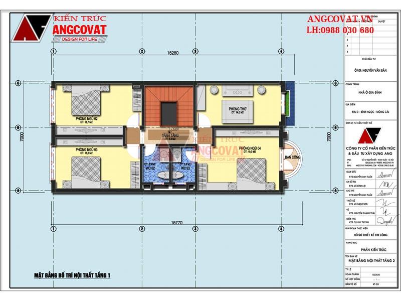 Chi tiết tầng 2 của nhà 2 tầng 3 phòng ngủ 5x20m