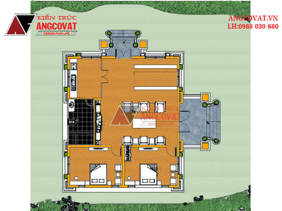 Thiết kế biệt thự 150m2 1 tầng 2 phòng ngủ kiểu Pháp 2