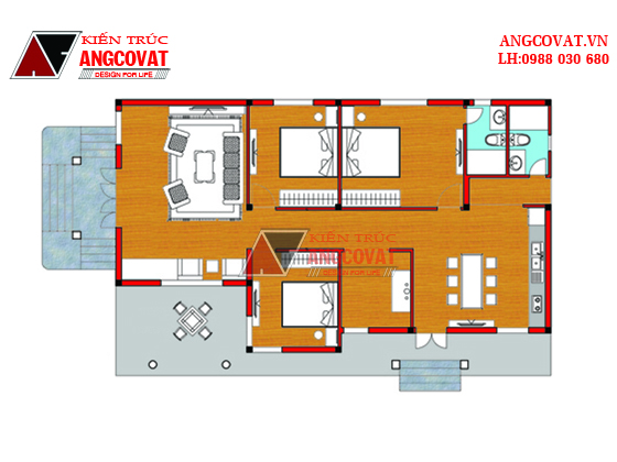 Thiết kế nhà mặt tiền 9m 1 tầng đơn giản 130m2 2