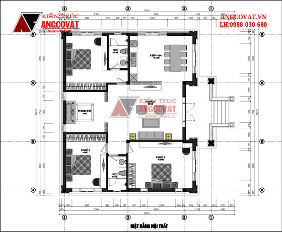 Thiết kế nhà trệt 3 phòng ngủ 13x11m mái thái đẹp 5