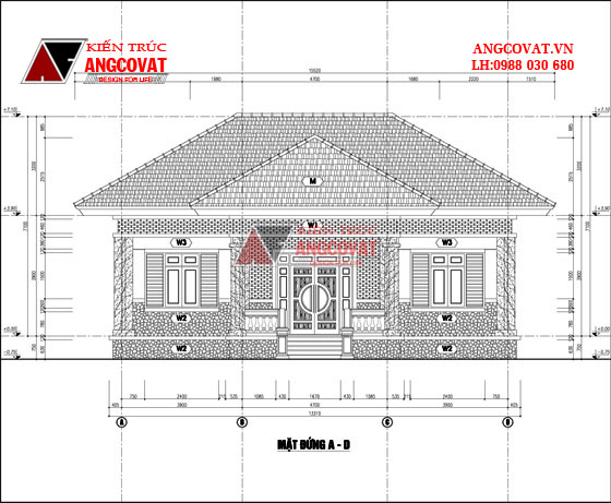 Thiết kế nhà trệt 3 phòng ngủ 13x11m mái thái đẹp 6